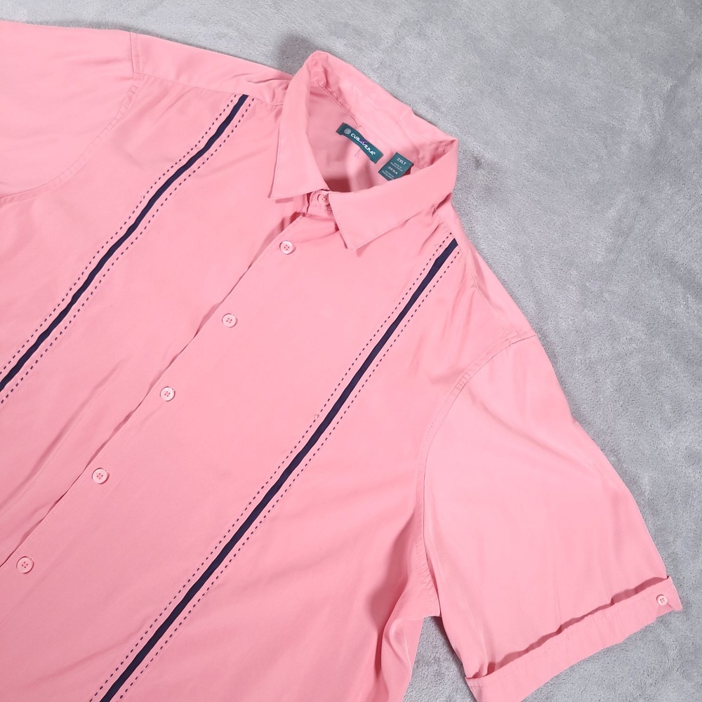 Cubavera Panel Shirt Mens 2XLT Two Tone Pink Embroidered Polyester Short Sleeve‎